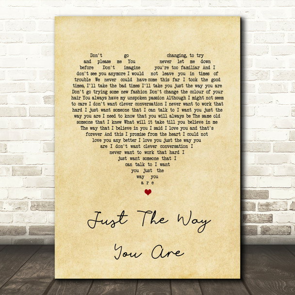 Billy Joel Just The Way You Are Vintage Heart Song Lyric Quote Print