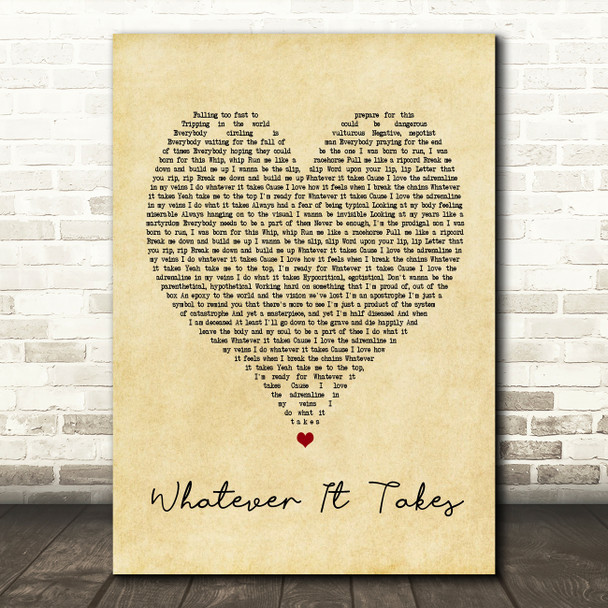 Imagine Dragons Whatever It Takes Vintage Heart Song Lyric Quote Print