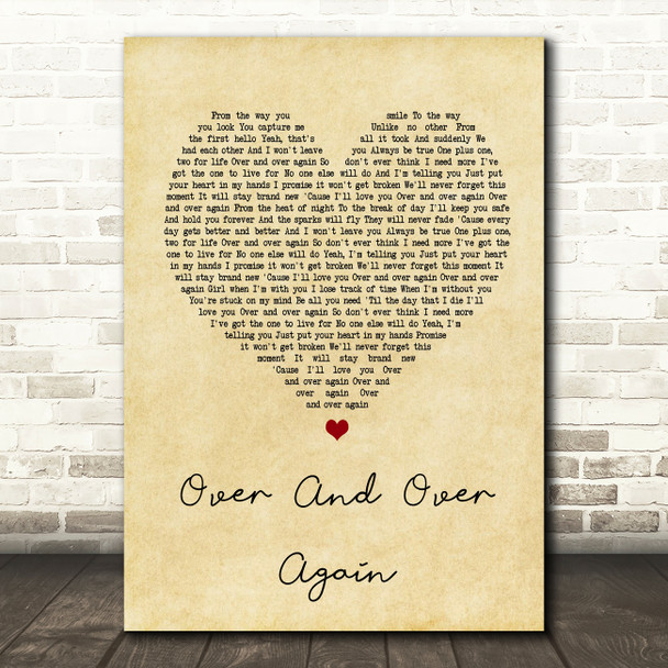 Nathan Sykes Over And Over Again Vintage Heart Song Lyric Quote Print