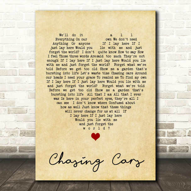 Chasing Cars Snow Patrol Vintage Heart Quote Song Lyric Print