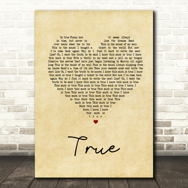 Spandau Ballet True Vintage Heart Song Lyric Quote Print