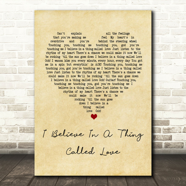 The Darkness I Believe In A Thing Called Love Vintage Heart Song Lyric Print