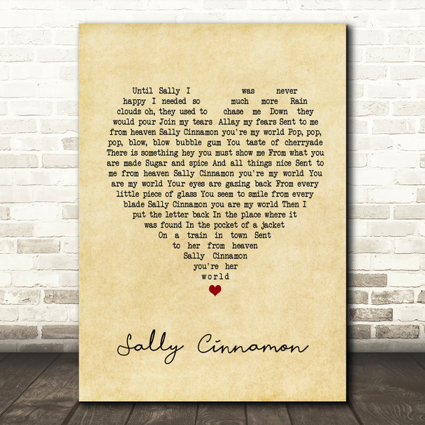 The Stone Roses Sally Cinnamon Vintage Heart Song Lyric Quote Print