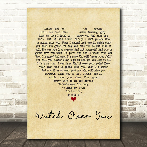Alter Bridge Watch Over You Vintage Heart Song Lyric Quote Print