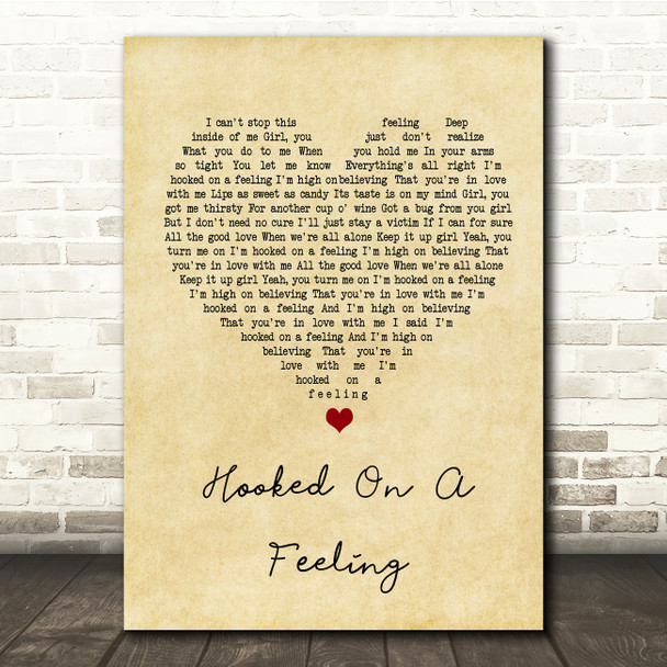 Blue Swede Hooked On A Feeling Vintage Heart Song Lyric Quote Print