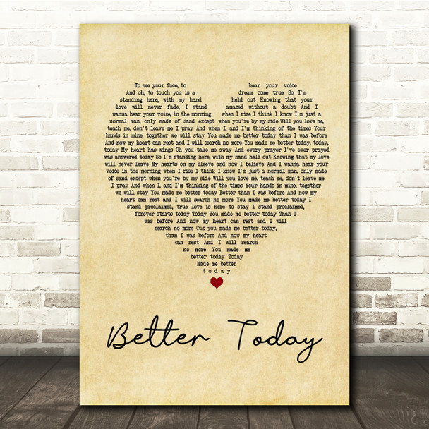 Coffey Anderson Better Today Vintage Heart Song Lyric Quote Print
