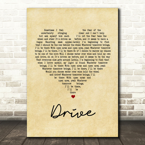 Incubus Drive Vintage Heart Song Lyric Quote Print