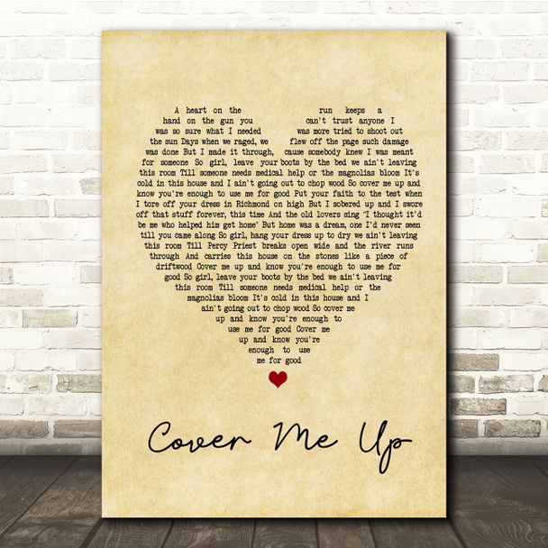 Jason Isbell Cover Me Up Vintage Heart Song Lyric Quote Print