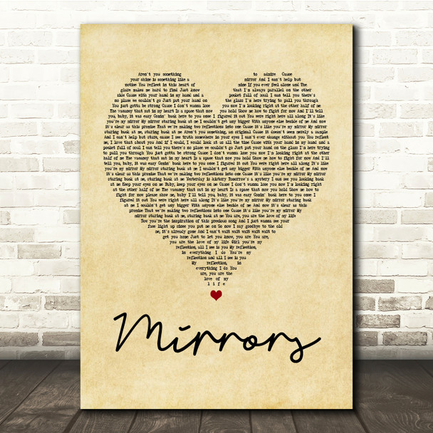 Justin Timberlake Mirrors Vintage Heart Song Lyric Quote Print