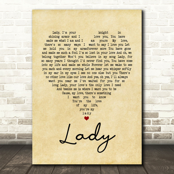 Kenny Rogers Lady Vintage Heart Song Lyric Quote Print