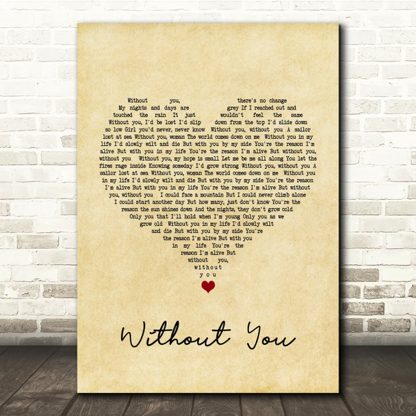 Motley Crue Without You Vintage Heart Song Lyric Quote Print