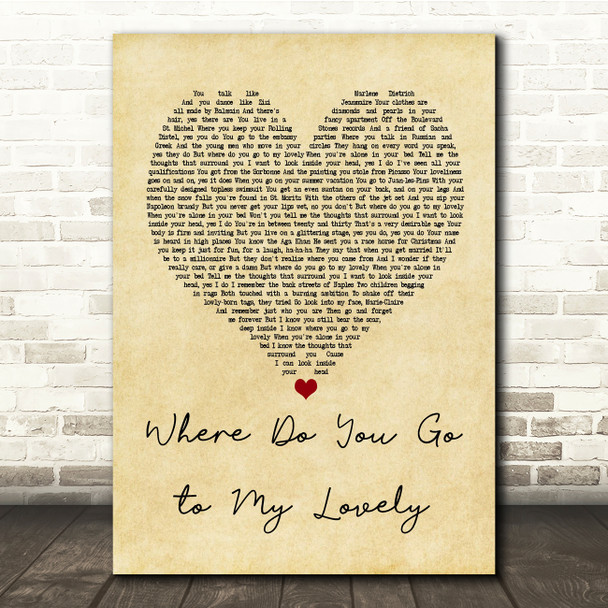 Peter Sarstedt Where Do You Go to My Lovely Vintage Heart Song Lyric Quote Print