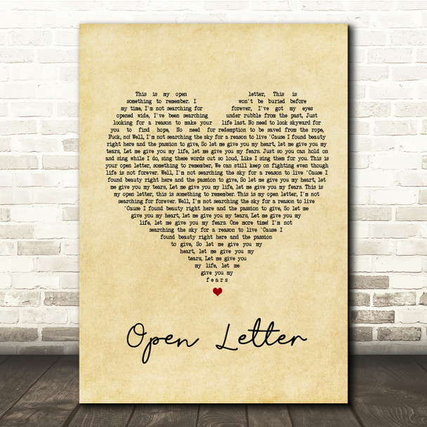 The Amity Affliction Open Letter Vintage Heart Song Lyric Quote Print