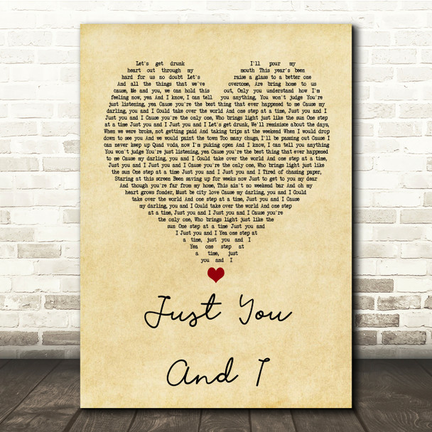 Tom Walker Just You And I Vintage Heart Song Lyric Quote Print
