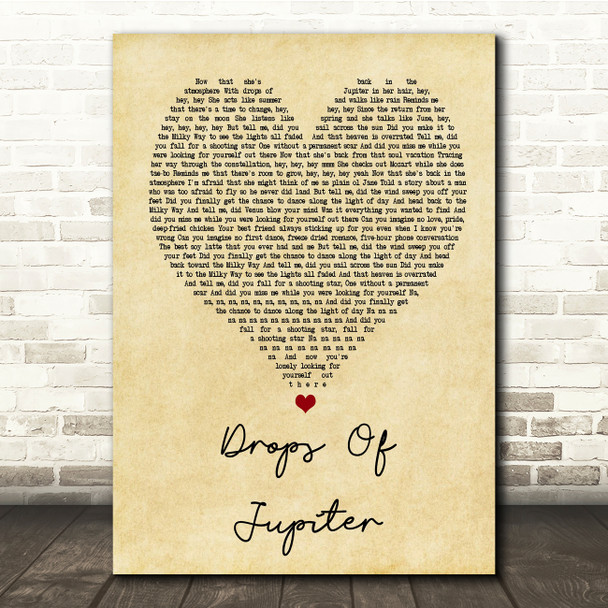 Train Drops Of Jupiter Vintage Heart Song Lyric Quote Print