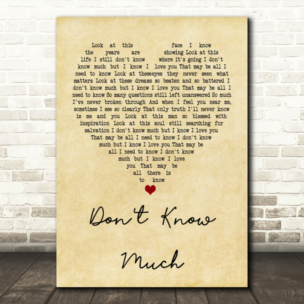 Aaron Neville and Linda Ronstadt Don't Know Much Vintage Heart Song Lyric Print