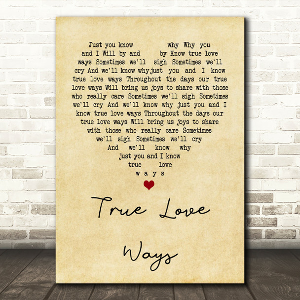 Buddy Holly True Love Ways Vintage Heart Quote Song Lyric Print