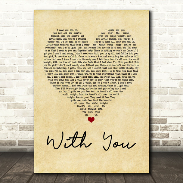 Chris Brown With You Vintage Heart Quote Song Lyric Print