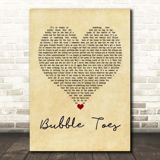 Jack Johnson Bubble Toes Vintage Heart Quote Song Lyric Print