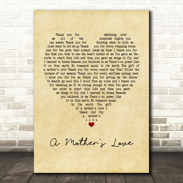 Jim Brickman A Mother's Love Vintage Heart Quote Song Lyric Print