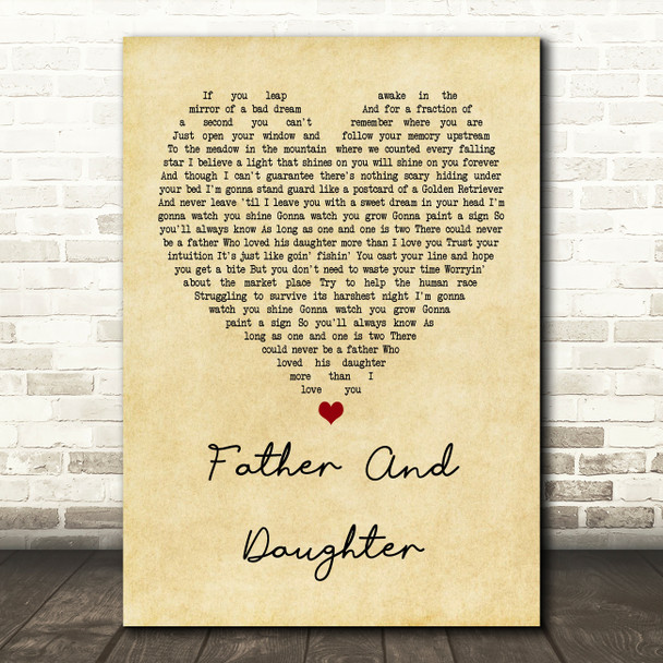 Paul Simon Father And Daughter Vintage Heart Quote Song Lyric Print