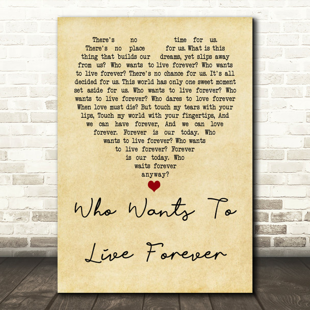 Queen Who Wants To Live Forever Vintage Heart Quote Song Lyric Print