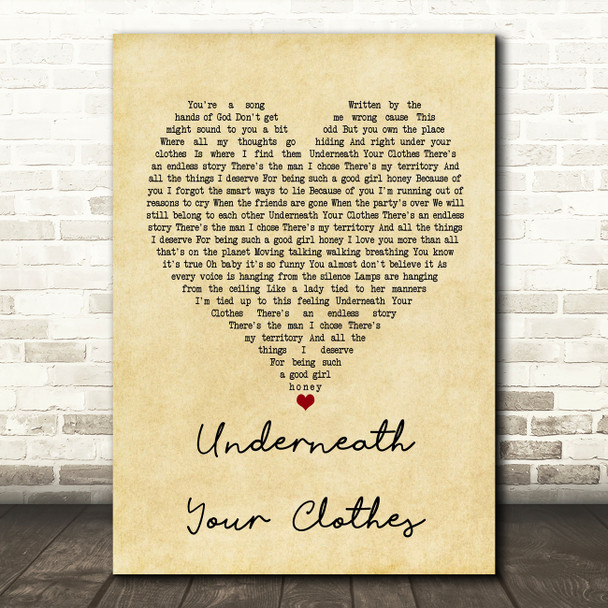 Shakira Underneath Your Clothes Vintage Heart Quote Song Lyric Print