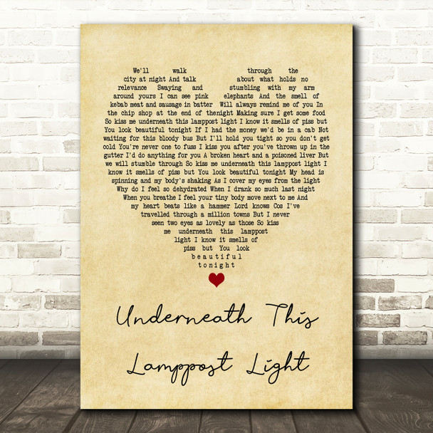 The King Blues Underneath This Lamppost Light Vintage Heart Song Lyric Print