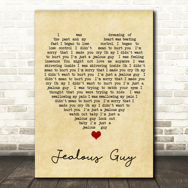Jealous Guy John Lennon Vintage Heart Quote Song Lyric Print