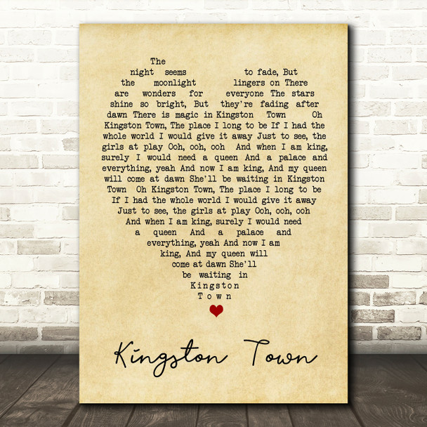 Kingston Town UB40 Vintage Heart Quote Song Lyric Print