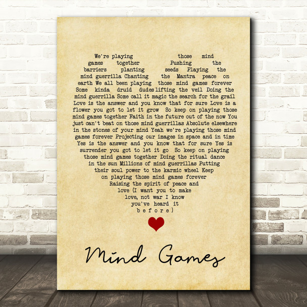 Mind Games John Lennon Vintage Heart Quote Song Lyric Print