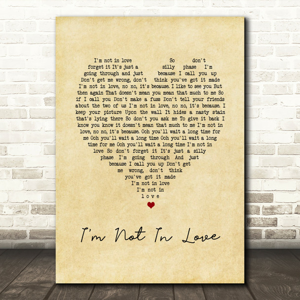 10cc I'm Not In Love Vintage Heart Song Lyric Print