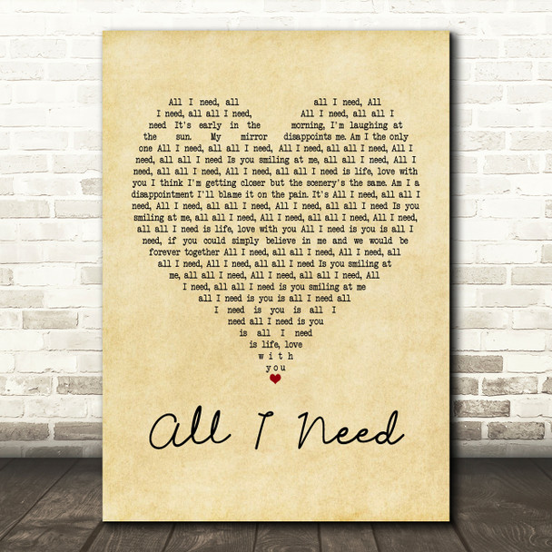 AWOLNATION All I Need Vintage Heart Song Lyric Print