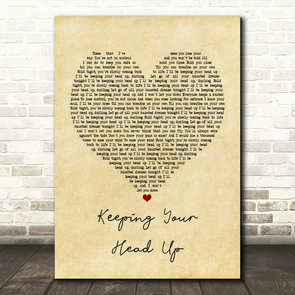 Birdy Keeping Your Head Up Vintage Heart Song Lyric Print