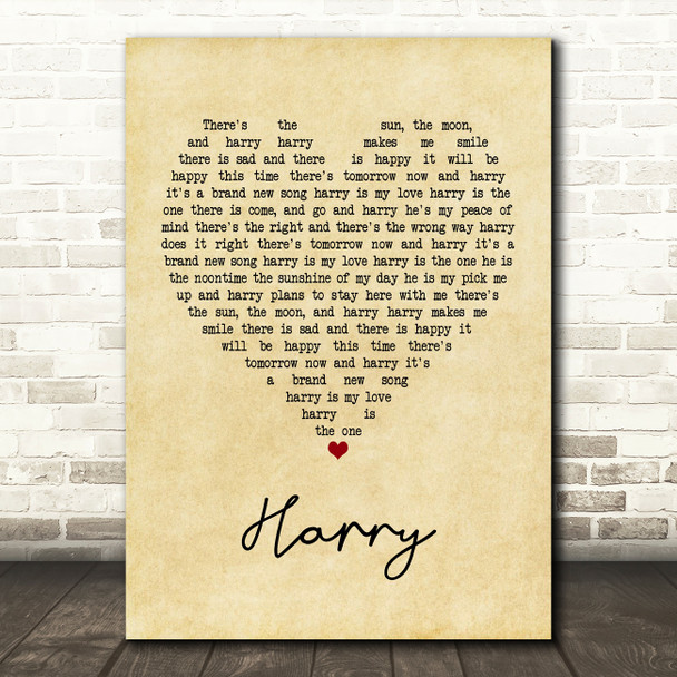 Catherine Howe Harry Vintage Heart Song Lyric Print