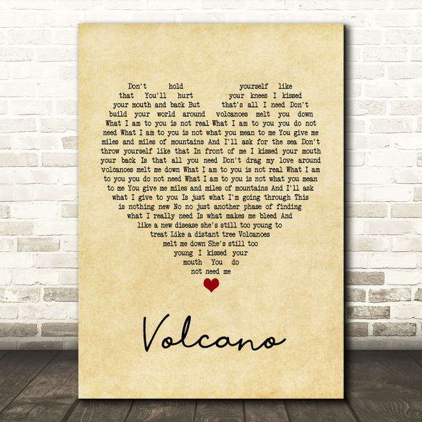 Damien Rice Volcano Vintage Heart Song Lyric Print
