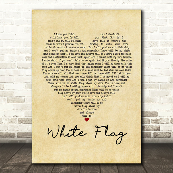 Dido White Flag Vintage Heart Song Lyric Print