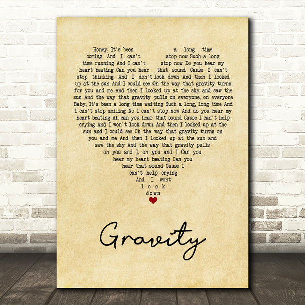 Embrace Gravity Vintage Heart Song Lyric Print