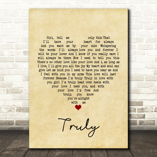 Lionel Richie Truly Vintage Heart Song Lyric Print