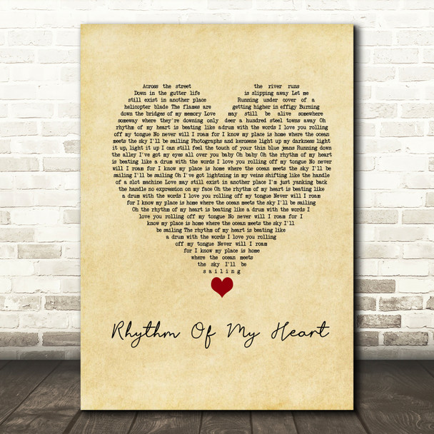 Rod Stewart Rhythm Of My Heart Vintage Heart Song Lyric Print