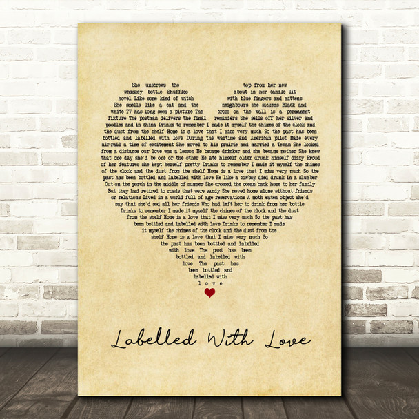Squeeze Labelled With Love Vintage Heart Song Lyric Print
