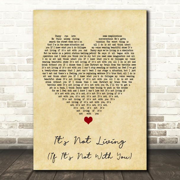 The 1975 It's Not Living (If It's Not With You) Vintage Heart Song Lyric Print