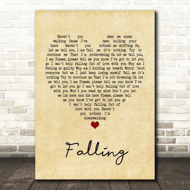 The Civil Wars Falling Vintage Heart Song Lyric Print