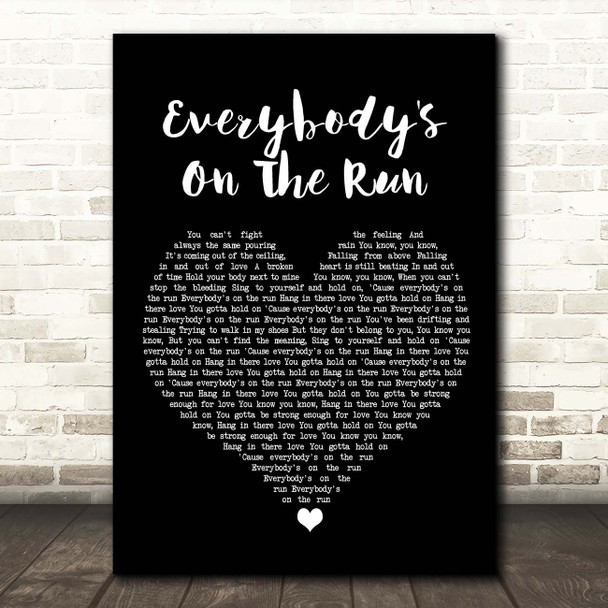 Noel Gallagher's High Flying Birds Everybody's On The Run Black Heart Song Lyric Print