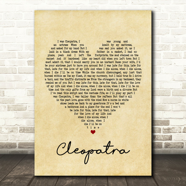 The Lumineers Cleopatra Vintage Heart Song Lyric Print
