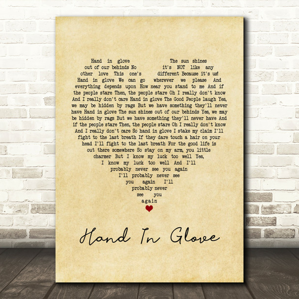 The Smiths Hand In Glove Vintage Heart Song Lyric Print