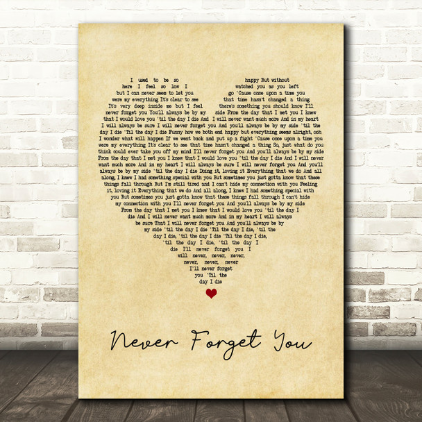 Zara Larsson Never Forget You Vintage Heart Song Lyric Print