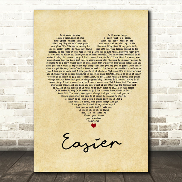 5 Seconds Of Summer Easier Vintage Heart Song Lyric Print