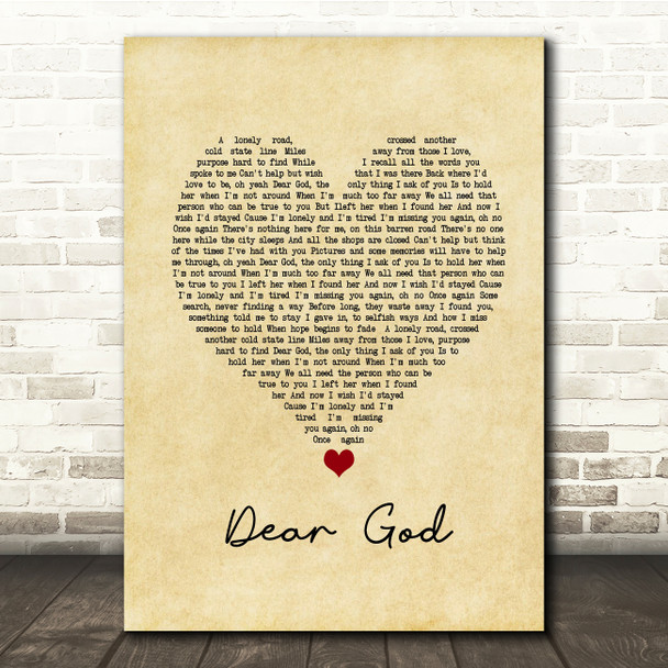 Avenged Sevenfold Dear God Vintage Heart Song Lyric Print