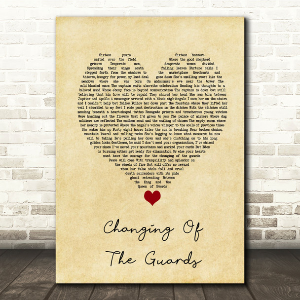 Bob Dylan Changing Of The Guards Vintage Heart Song Lyric Print